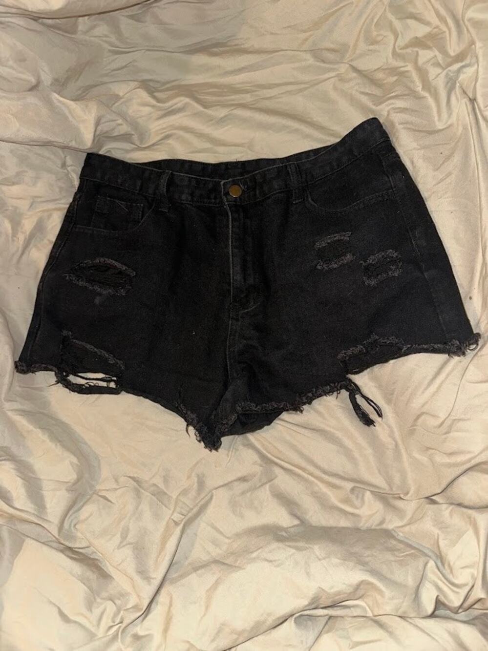 Black Distressed Denim Shorts